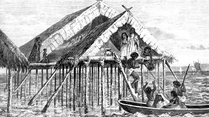 Framed Print : Embarkation of Guajiros; A Visit to the Guajiro Indians of Maracaibo, Venezuela, 1875. Creator: A Goering Framed Print : Embarkation of Guajiros; A Visit to the Guajiro Indians of Maracaibo, Venezuela, 1875. Creator: A Goering