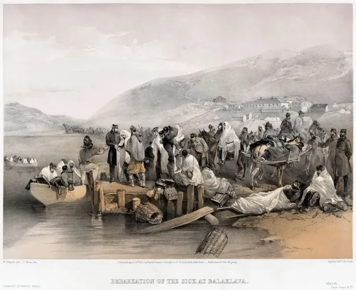 Framed Print : The Embarkation of the sick at Balaklava, 1855. Artist: Simpson, William (1832-1898) Framed Print : The Embarkation of the sick at Balaklava, 1855. Artist: Simpson, William (1832-1898)