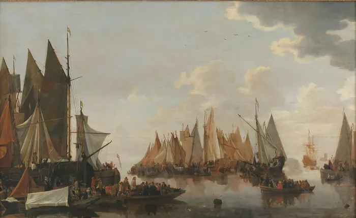 Framed Print : Embarkation of Troops on a Dutch River, 1652-1683. Creator: Hendrick de Meijer Framed Print : Embarkation of Troops on a Dutch River, 1652-1683. Creator: Hendrick de Meijer