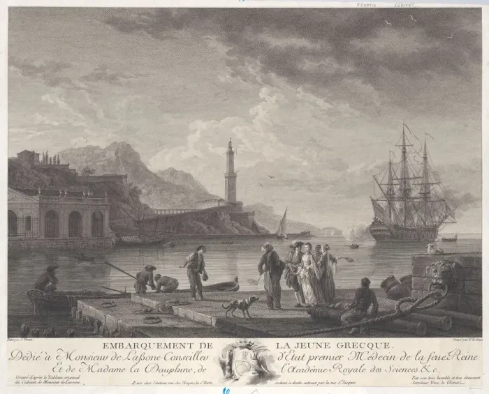 Framed Print : Embarkation of the Young Greek, ca. 1771. Creator: Yves Le Gouaz