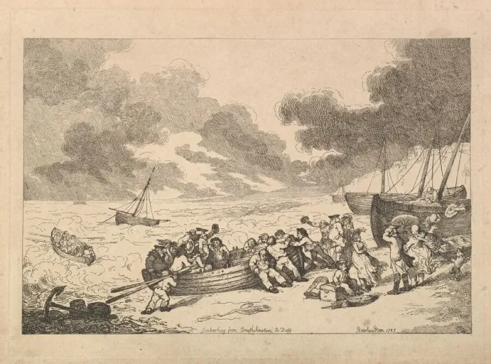 Framed Print : Embarking from Brighthelmstone to Diepp[e] (from, Imitations of Modern Drawings), 1787