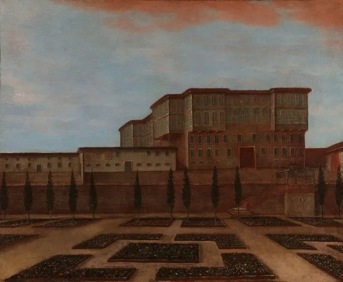 Framed Print : An Embassy Building in Pera, c.1720-c.1744. Creator: Workshop of Jean Baptiste Vanmour Framed Print : An Embassy Building in Pera, c.1720-c.1744. Creator: Workshop of Jean Baptiste Vanmour