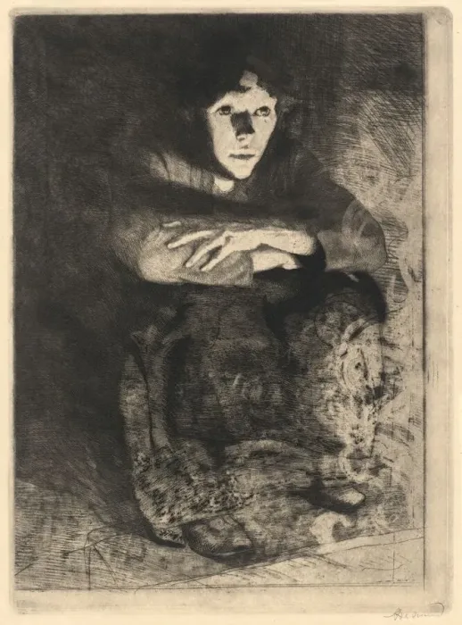 Framed Print : In the Embers (Dans les cendres), 1887. Creator: Paul Albert Besnard Framed Print : In the Embers (Dans les cendres), 1887. Creator: Paul Albert Besnard