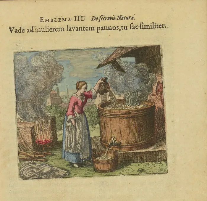 Framed Print : Emblem 3. Go to the woman who washes her smiles, do the same, 1618. Creator: Merian, Matthäus, the Elder (1593-1650) Framed Print : Emblem 3. Go to the woman who washes her smiles, do the same, 1618. Creator: Merian, Matthäus, the Elder (1593-1650)