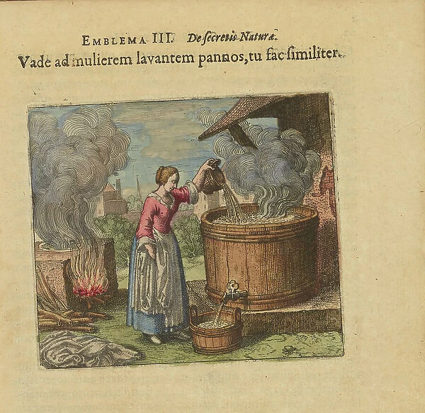 Emblem 3. Go to the woman who washes her smiles, do the same, 1618. Creator: Merian, Matthäus, the Elder (1593-1650)