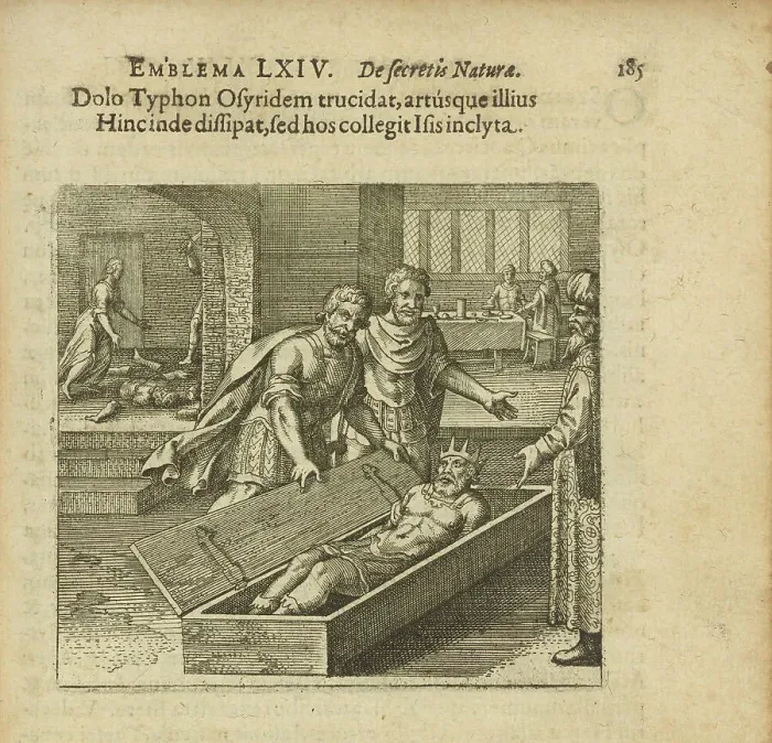 Framed Print : Emblem 44. Through deceit Typhon kills Osiris and scatters his members, which in turn brings...1816 Creator: Merian, Matthäus, the Elder (1593-1650) Framed Print : Emblem 44. Through deceit Typhon kills Osiris and scatters his members, which in turn brings...1816 Creator: Merian, Matthäus, the Elder (1593-1650)
