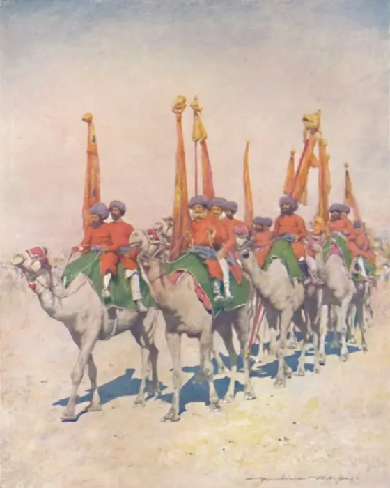 Framed Print : Emblem-bearers of Cutch, 1903. Artist: Mortimer L Menpes Framed Print : Emblem-bearers of Cutch, 1903. Artist: Mortimer L Menpes