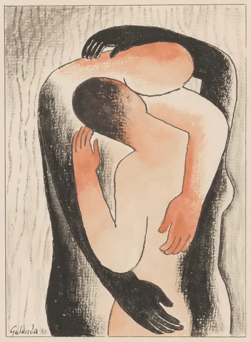 Framed Print : Embrace, 1930. Creator: Mikulas Galanda Framed Print : Embrace, 1930. Creator: Mikulas Galanda