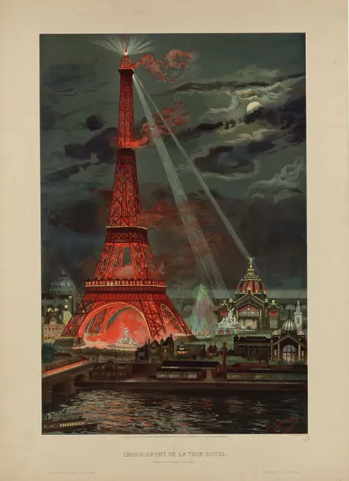 Framed Print : Embrasement de la Tour Eiffel, Exposition universelle de 1889, 1889. Creator: Garen, Georges-Felix (1854-?)