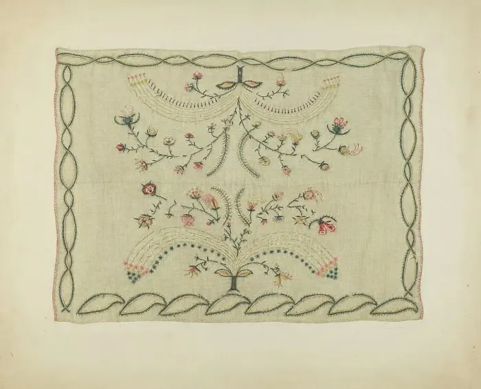 Framed Print : Embroidered Blanket, c. 1939. Creator: Jenny Almgren Framed Print : Embroidered Blanket, c. 1939. Creator: Jenny Almgren