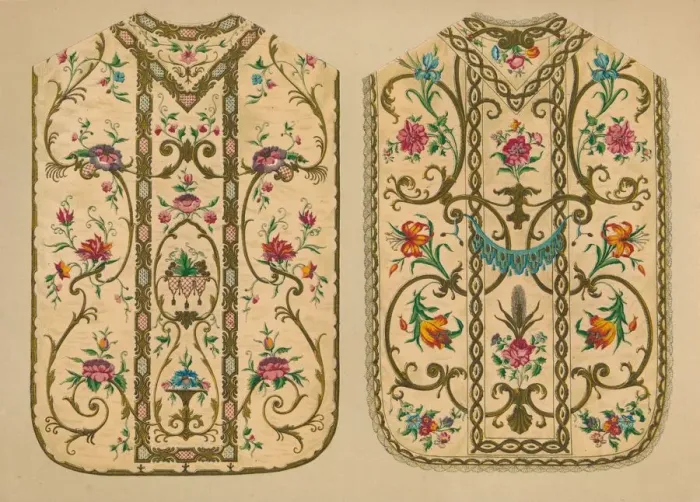 Framed Print : Embroidered Chasubles by Luigi & Ersilia Martini, 1893. Artist: Robert Dudley Framed Print : Embroidered Chasubles by Luigi & Ersilia Martini, 1893. Artist: Robert Dudley