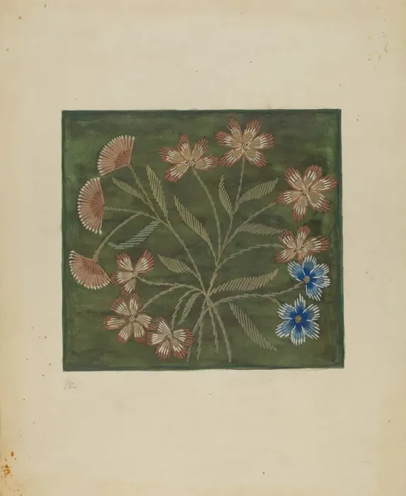 Framed Print : Embroidered Coverlet, c. 1936. Creator: Jules Lefevere Framed Print : Embroidered Coverlet, c. 1936. Creator: Jules Lefevere