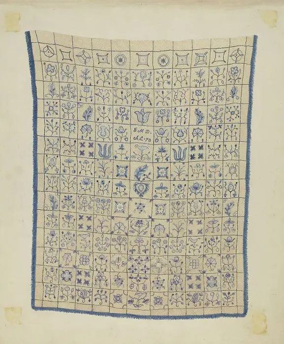 Framed Print : Embroidered Coverlet, c. 1936. Creator: Mae A. Clarke Framed Print : Embroidered Coverlet, c. 1936. Creator: Mae A. Clarke