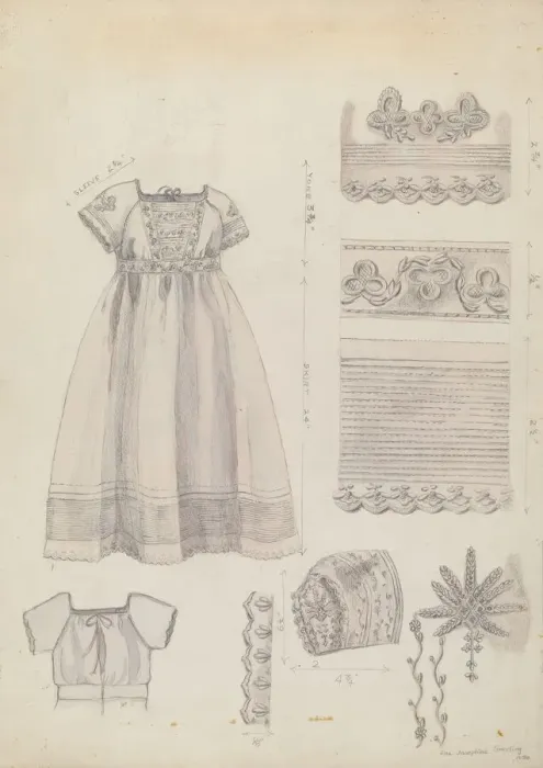 Framed Print : Embroidered Dress & Mull Cap, 1936. Creator: Ella Josephine Sterling Framed Print : Embroidered Dress & Mull Cap, 1936. Creator: Ella Josephine Sterling