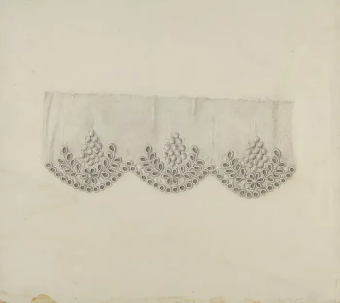 Framed Print : Embroidered Edging, c. 1938. Creator: Marie Famularo Framed Print : Embroidered Edging, c. 1938. Creator: Marie Famularo
