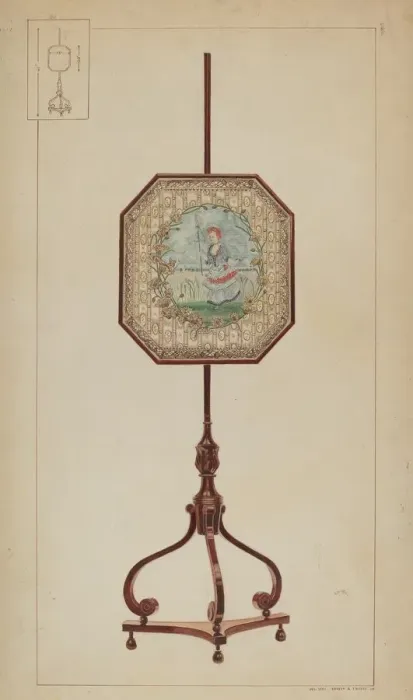 Framed Print : Embroidered Fire Screen, c. 1937. Creator: Ernest A Towers Jr Framed Print : Embroidered Fire Screen, c. 1937. Creator: Ernest A Towers Jr