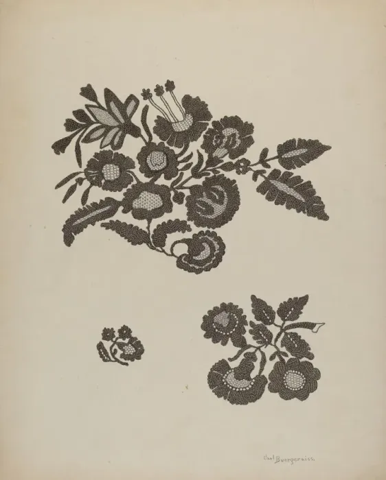 Framed Print : Embroidered Flower Motif, 1941. Creator: Carl Buergerniss Framed Print : Embroidered Flower Motif, 1941. Creator: Carl Buergerniss