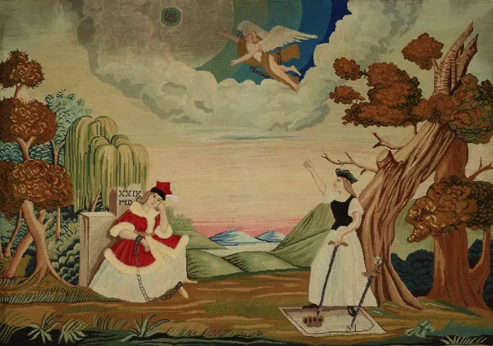 Framed Print : Embroidered picture-allegorical scene with the personification of Poland, after 1831. Creator: Unknown Framed Print : Embroidered picture-allegorical scene with the personification of Poland, after 1831. Creator: Unknown