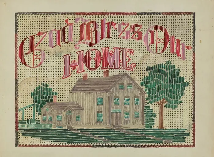 Framed Print : Embroidered Picture, c. 1936. Creator: Evelyn Bailey Framed Print : Embroidered Picture, c. 1936. Creator: Evelyn Bailey