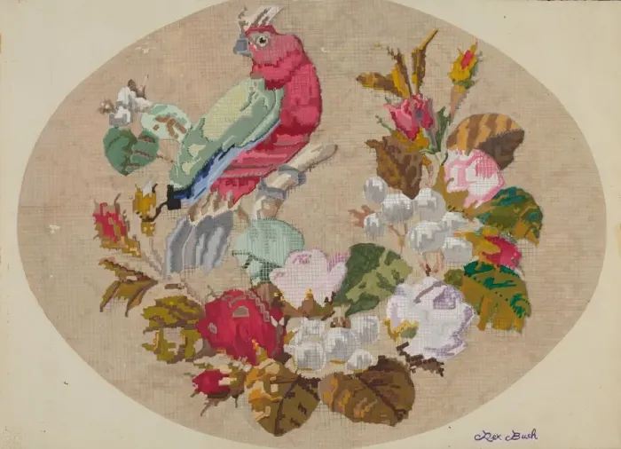 Framed Print : Embroidered Picture, c. 1936. Creator: Rex F Bush Framed Print : Embroidered Picture, c. 1936. Creator: Rex F Bush