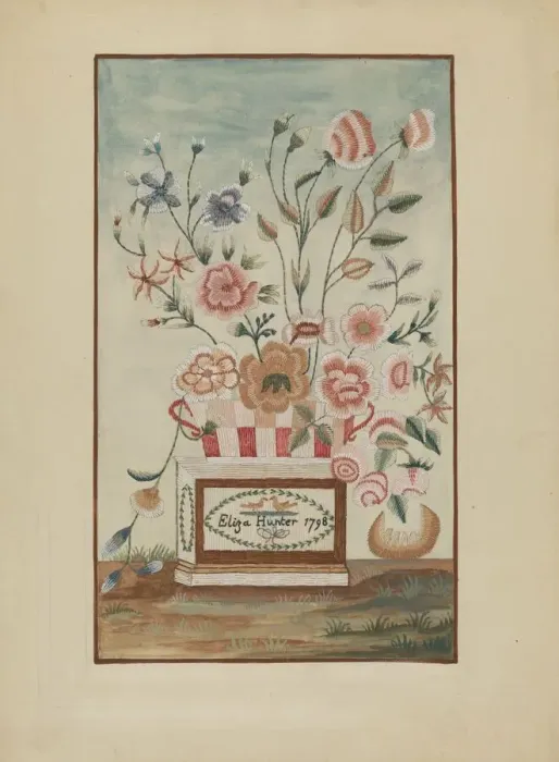 Framed Print : Embroidered Picture, c. 1937. Creator: Jules Lefevere Framed Print : Embroidered Picture, c. 1937. Creator: Jules Lefevere