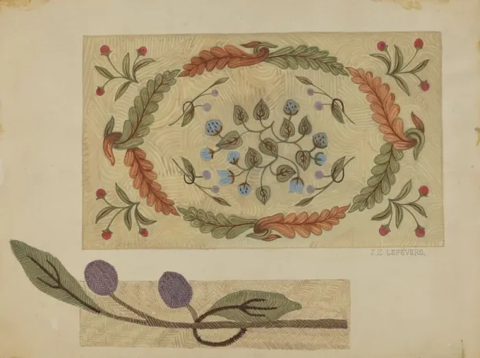 Framed Print : Embroidered Rug, 1935 / 1942. Creator: Jules Lefevere Framed Print : Embroidered Rug, 1935 / 1942. Creator: Jules Lefevere