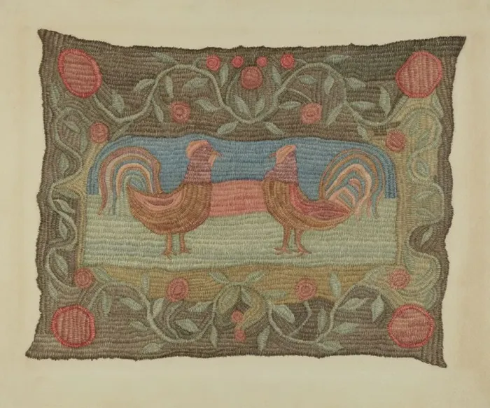 Framed Print : Embroidered Rug, c. 1937. Creator: Dorothy Lacey Framed Print : Embroidered Rug, c. 1937. Creator: Dorothy Lacey