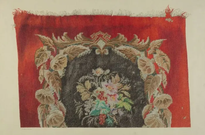 Framed Print : Embroidered Stool Cover, c. 1939. Creator: Carmel Wilson Framed Print : Embroidered Stool Cover, c. 1939. Creator: Carmel Wilson