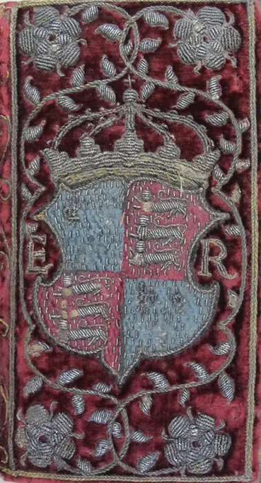 Framed Print : Embroidered velvet binding on John Udalls Sermons with the arms of Elizabeth I, 1596. Artist: Anonymous master Framed Print : Embroidered velvet binding on John Udalls Sermons with the arms of Elizabeth I, 1596. Artist: Anonymous master