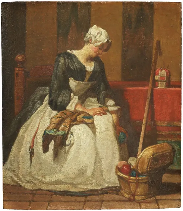 Framed Print : The Embroiderer, mid-late 18th century. Creator: Jean-Simeon Chardin Framed Print : The Embroiderer, mid-late 18th century. Creator: Jean-Simeon Chardin
