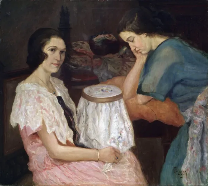 Framed Print : The Embroideress, 19th or 20th century Artist: Paul Hagen Framed Print : The Embroideress, 19th or 20th century Artist: Paul Hagen