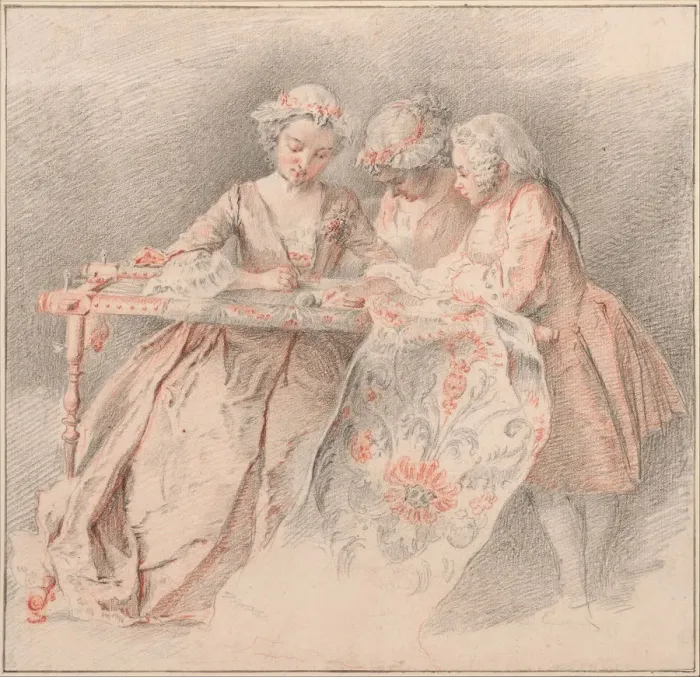 Framed Print : The Embroiders. Artist: Portail, Jacques-Andre (1695-1759) Framed Print : The Embroiders. Artist: Portail, Jacques-Andre (1695-1759)