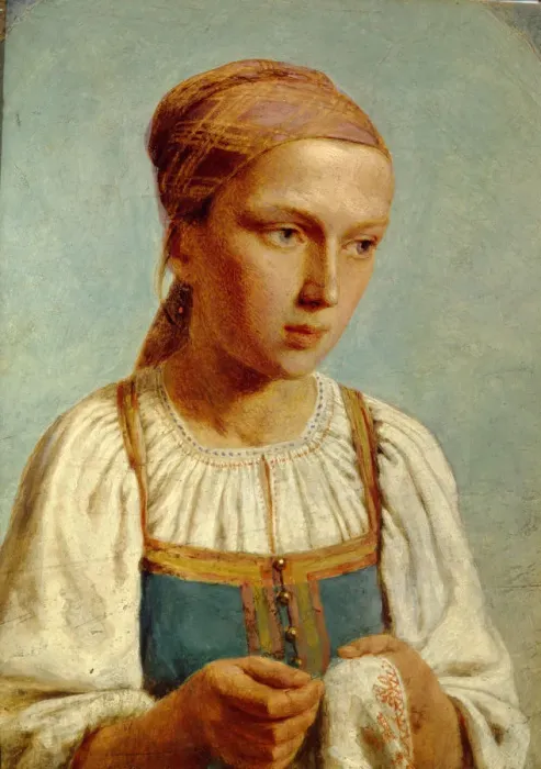 Framed Print : Embroidery Country Girl, 1843. Artist: Venetsianov, Alexei Gavrilovich (1780-1847) Framed Print : Embroidery Country Girl, 1843. Artist: Venetsianov, Alexei Gavrilovich (1780-1847)