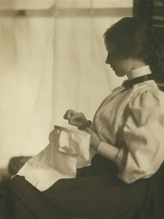 Framed Print : The embroidery frame, c1900. Creator: Mathilde Weil Framed Print : The embroidery frame, c1900. Creator: Mathilde Weil