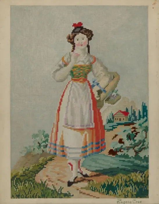 Framed Print : Embroidery Needlepoint, c. 1937. Creator: Eugene Croe Framed Print : Embroidery Needlepoint, c. 1937. Creator: Eugene Croe
