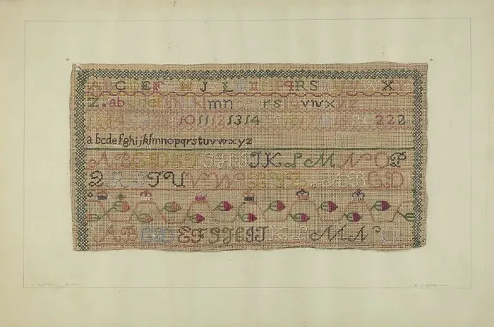Framed Print : Embroidery Sampler, c. 1937. Creator: Elzy. J. Bird Framed Print : Embroidery Sampler, c. 1937. Creator: Elzy. J. Bird