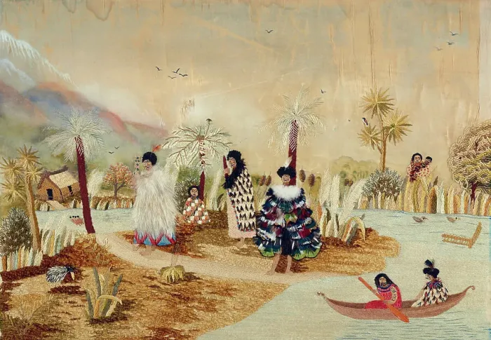 Framed Print : Embroidery, Wanganui River, 1891. Creator: Maud Mary Ann Brown Framed Print : Embroidery, Wanganui River, 1891. Creator: Maud Mary Ann Brown