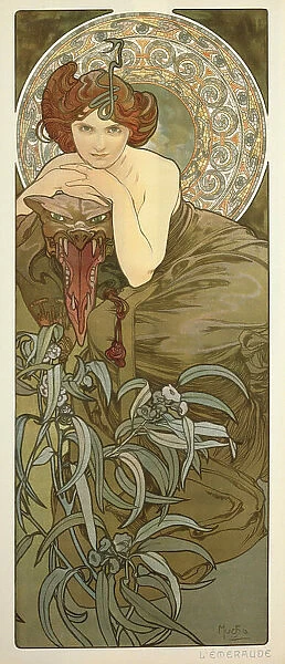 Emerald (From the series 'The gems'), 1899. Creator: Mucha, Alfons Marie (1860-1939). Emerald (From the series 'The gems'), 1899. Creator: Mucha, Alfons Marie (1860-1939)