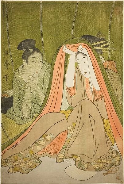 Emerging from a Mosquito Net, Japan, c. 1797  /  1800. Creator: Kitagawa Utamaro
