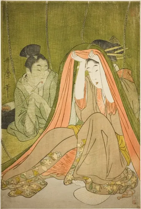 Framed Print : Emerging from a Mosquito Net, Japan, c. 1797 / 1800. Creator: Kitagawa Utamaro Framed Print : Emerging from a Mosquito Net, Japan, c. 1797 / 1800. Creator: Kitagawa Utamaro
