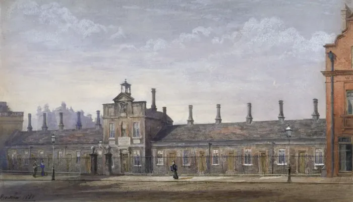 Framed Print : Emery Hills Almshouses, Rochester Row, Westminster, London, 1880. Artist: John Crowther Framed Print : Emery Hills Almshouses, Rochester Row, Westminster, London, 1880. Artist: John Crowther