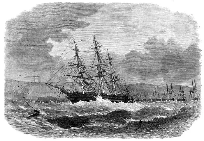 Framed Print : The emigrant ship Amoor driving up the Catwater, Plymouth, in the late gale, 1865. Creator: Smyth Framed Print : The emigrant ship Amoor driving up the Catwater, Plymouth, in the late gale, 1865. Creator: Smyth