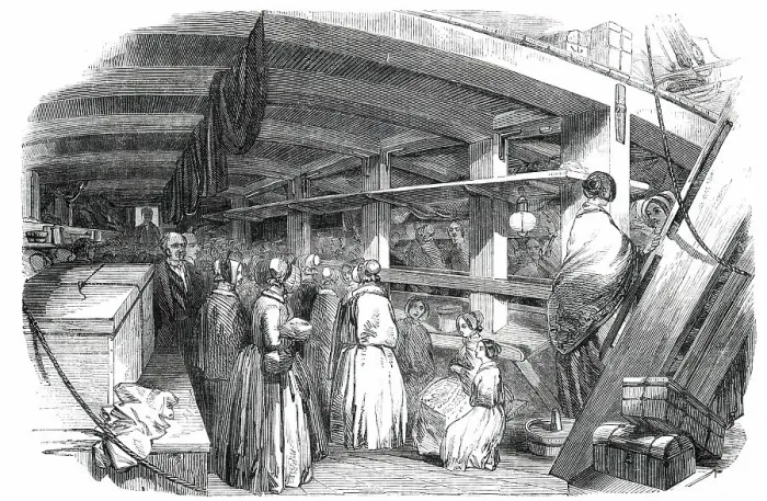 Framed Print : Emigrant Ship, between Decks, 1850. Creator: Unknown Framed Print : Emigrant Ship, between Decks, 1850. Creator: Unknown