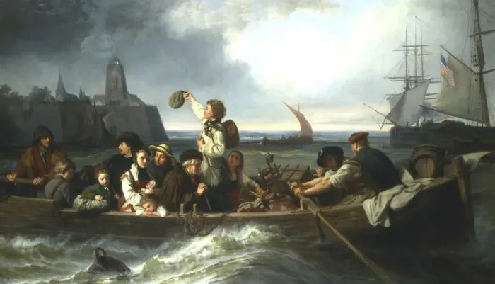 Framed Print : Emigration to America, 19th century. Artist: Charles Volkmar Framed Print : Emigration to America, 19th century. Artist: Charles Volkmar