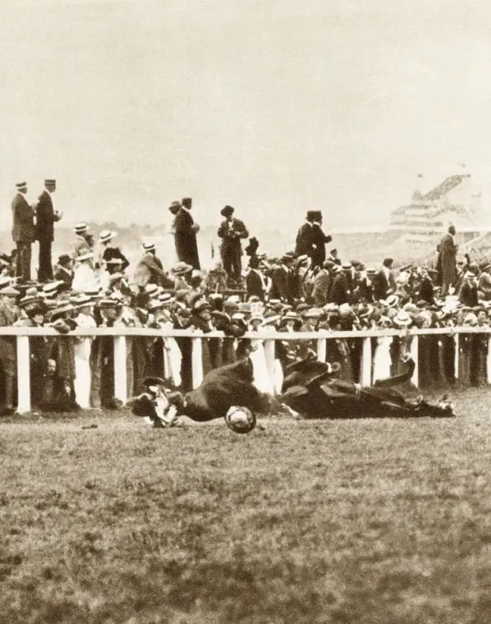 Framed Print : Emily Davison throwing herself in front of the Kings horse during the Derby, Epsom, Surrey, 1913 Framed Print : Emily Davison throwing herself in front of the Kings horse during the Derby, Epsom, Surrey, 1913