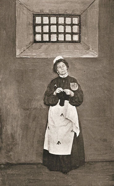 Emmeline Pankhurst, British suffragette, in a cell in Holloway Prison, London, 1908