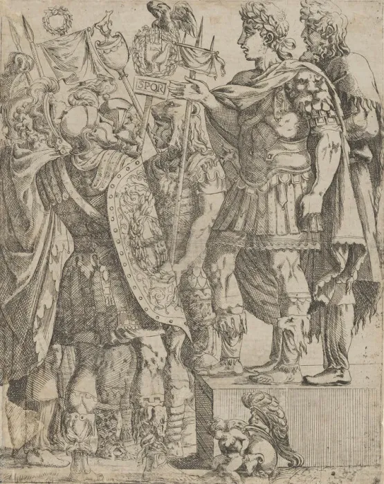 Framed Print : Emperor addressing his Soldiers, ca. 1542-45. Creator: Antonio Fantuzzi Framed Print : Emperor addressing his Soldiers, ca. 1542-45. Creator: Antonio Fantuzzi
