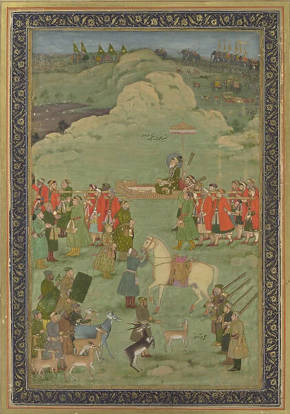 The Emperor Aurangzeb Carried on a Palanquin, ca. 1705-20. Creator: Bhavanidas
