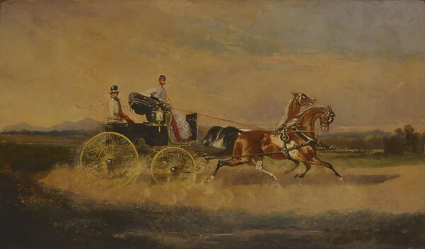 Emperor Franz Joseph I of Austria taking a ride with his phaeton, 1864. Creator: Bensa