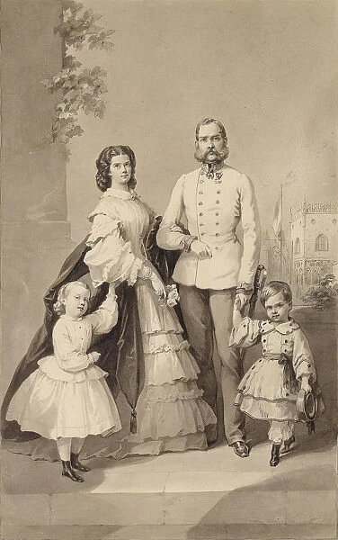 Emperor Franz Joseph I with Empress Elisabeth and their children... ca 1860. Creator: Anonymous